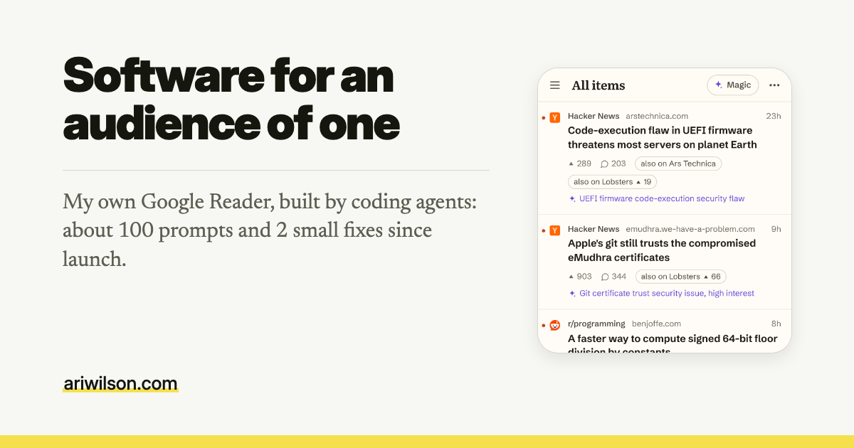 Ari's Reader: My own Google Reader, about 100 prompts later