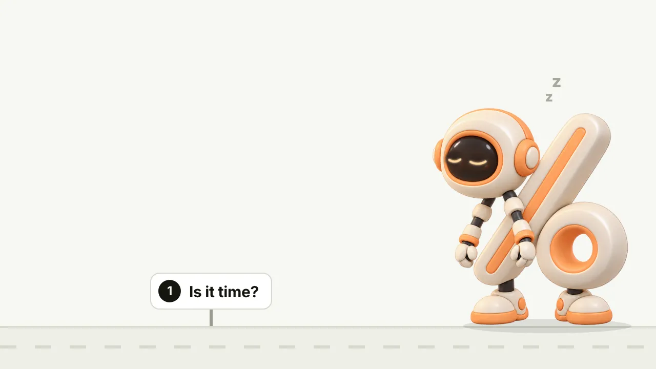 A cartoon robot walks through one RemainderBot run for Fernhill, a fictional dog-grooming scheduler: it checks the weekly quota is under 4 hours from reset with 41% left, reads a GOALS.md aiming for 50 paying salons by June, picks an open customer issue, builds a groomer time-off feature and passes 62 tests, opens pull request #1, and a person merges it with "Thanks, this is great!"